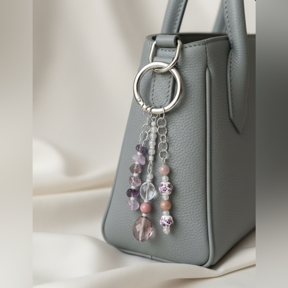 Chic Gray & Mauve Bag Charm Keychain